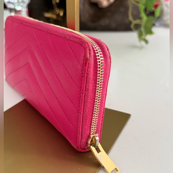 Saint Laurent Paris authentic round zipper long wallet fuchsia pink cowhide - Picture 8 of 16